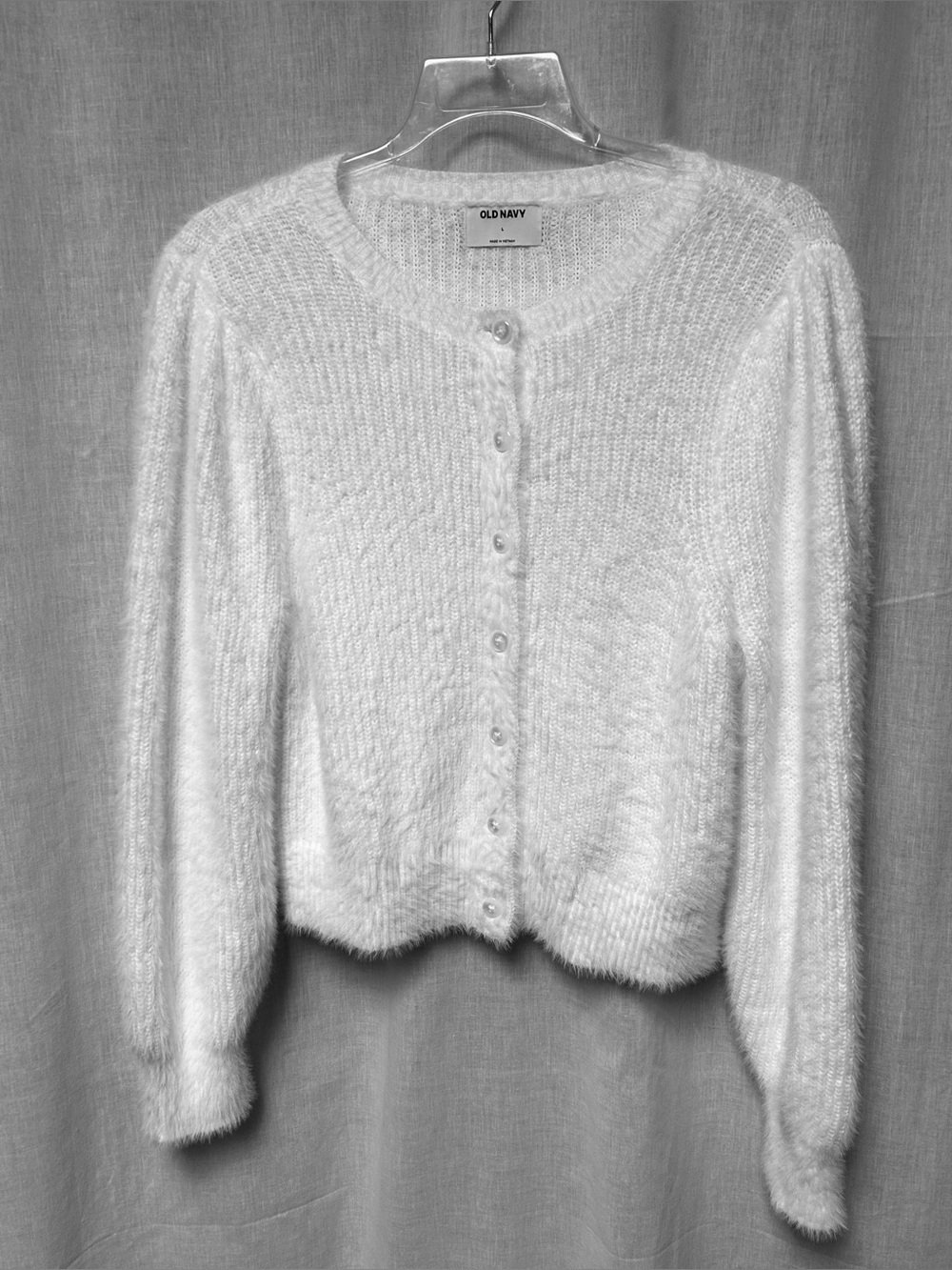 Women’s Old Navy Creamy white Fuzzy Button-Front Cardigan size large cotton blen